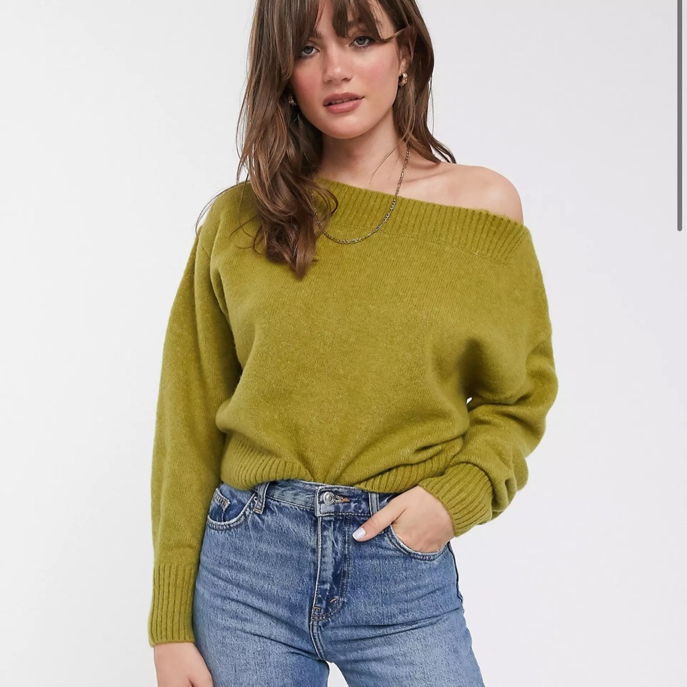 & Other Stories off shoulder Green Sweater